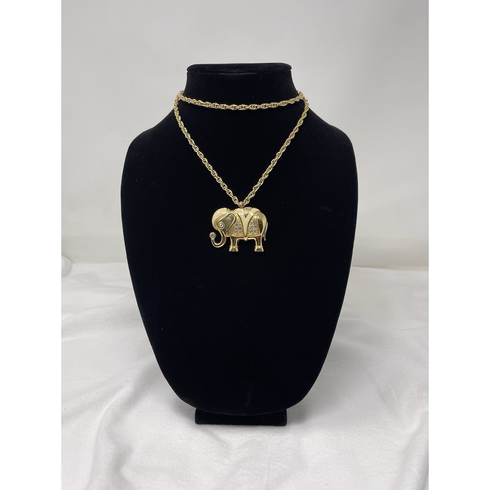 KJL Kenneth Jay Lane Avon Royal Elephant Rhinestone Brooch Pendant Necklace 30"